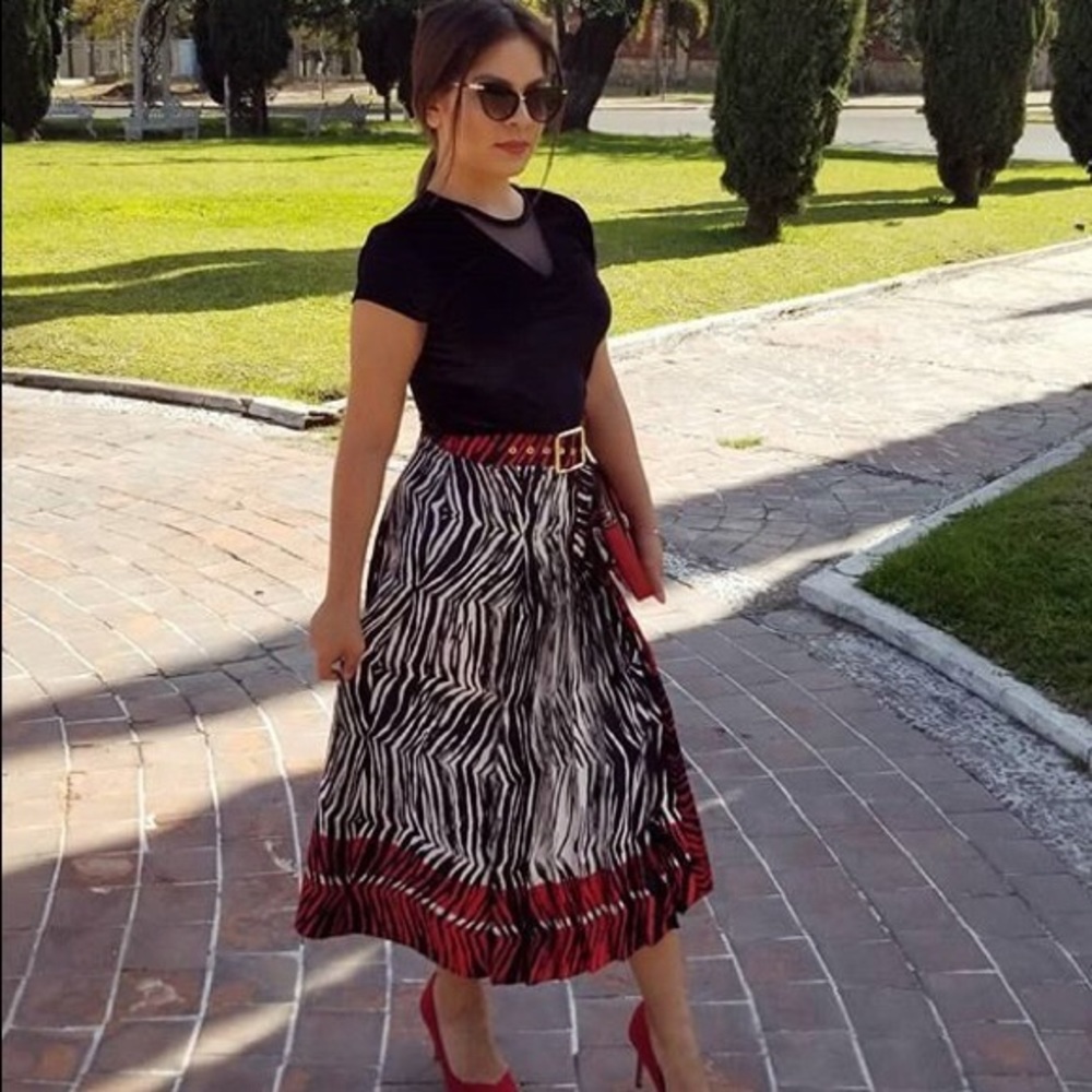 Zara animal print panel pleated skirt